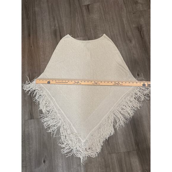 White House Black Market Shimmer Fringe Poncho Size Medium - Picture 11 of 12